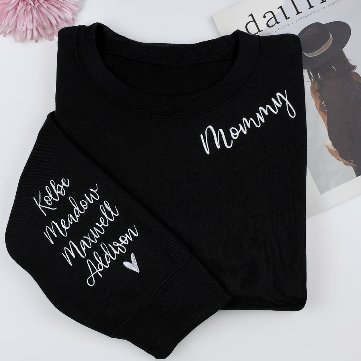 Mommy Custom Embroidered Hoodie with Kids Names - Personalized Mom Sweatshirt - Mother's Day Gift