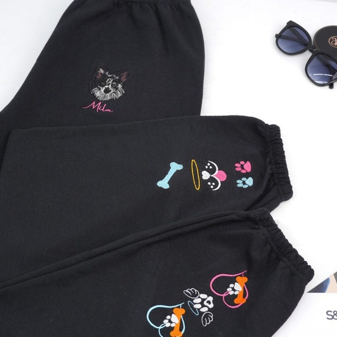 Dog Names Custom Embroidered Sweatpants - Pet Portrait Sweatpants - Personalized Pet Family Gift