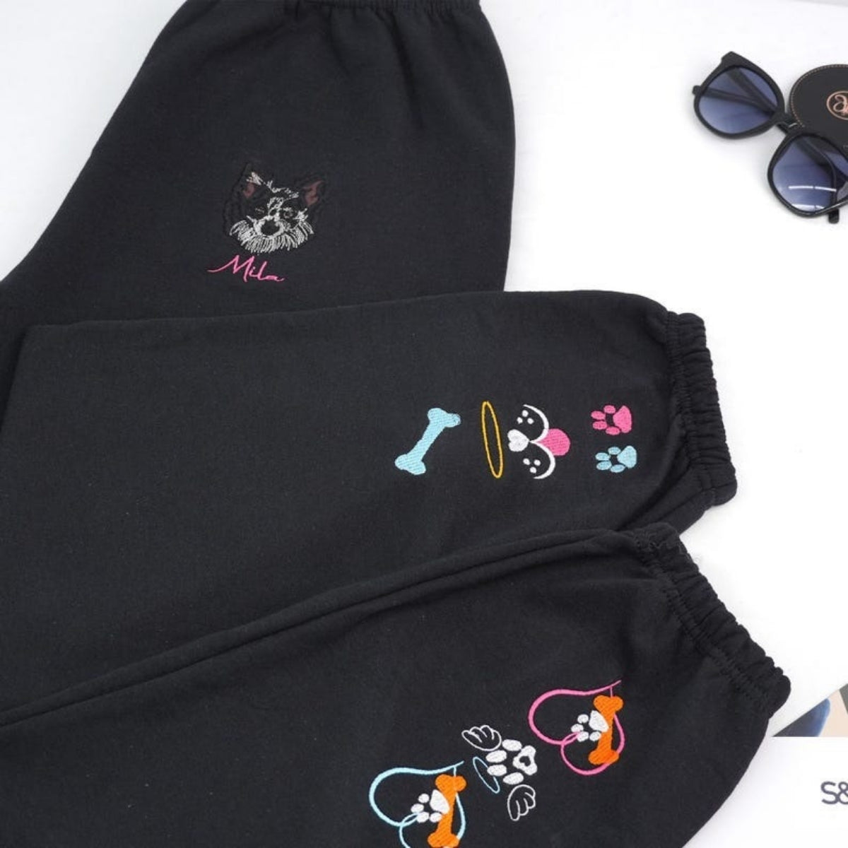 Dog Names Custom Embroidered Sweatpants - Pet Portrait Sweatpants - Personalized Pet Family Gift