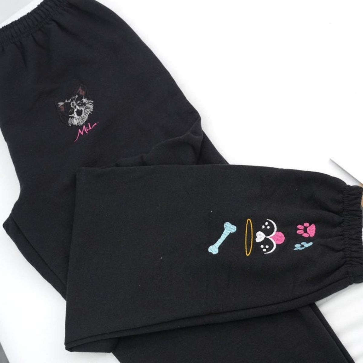 Dog Names Custom Embroidered Sweatpants - Pet Portrait Sweatpants - Personalized Pet Family Gift