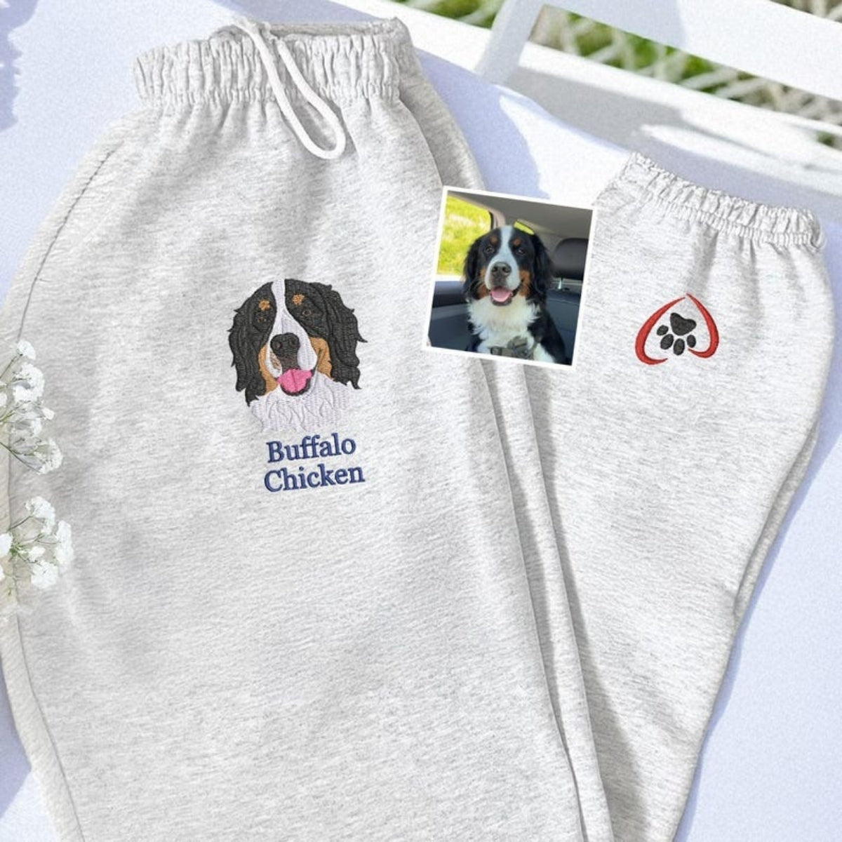 Dog Names Custom Embroidered Sweatpants - Pet Portrait Sweatpants - Personalized Pet Family Gift