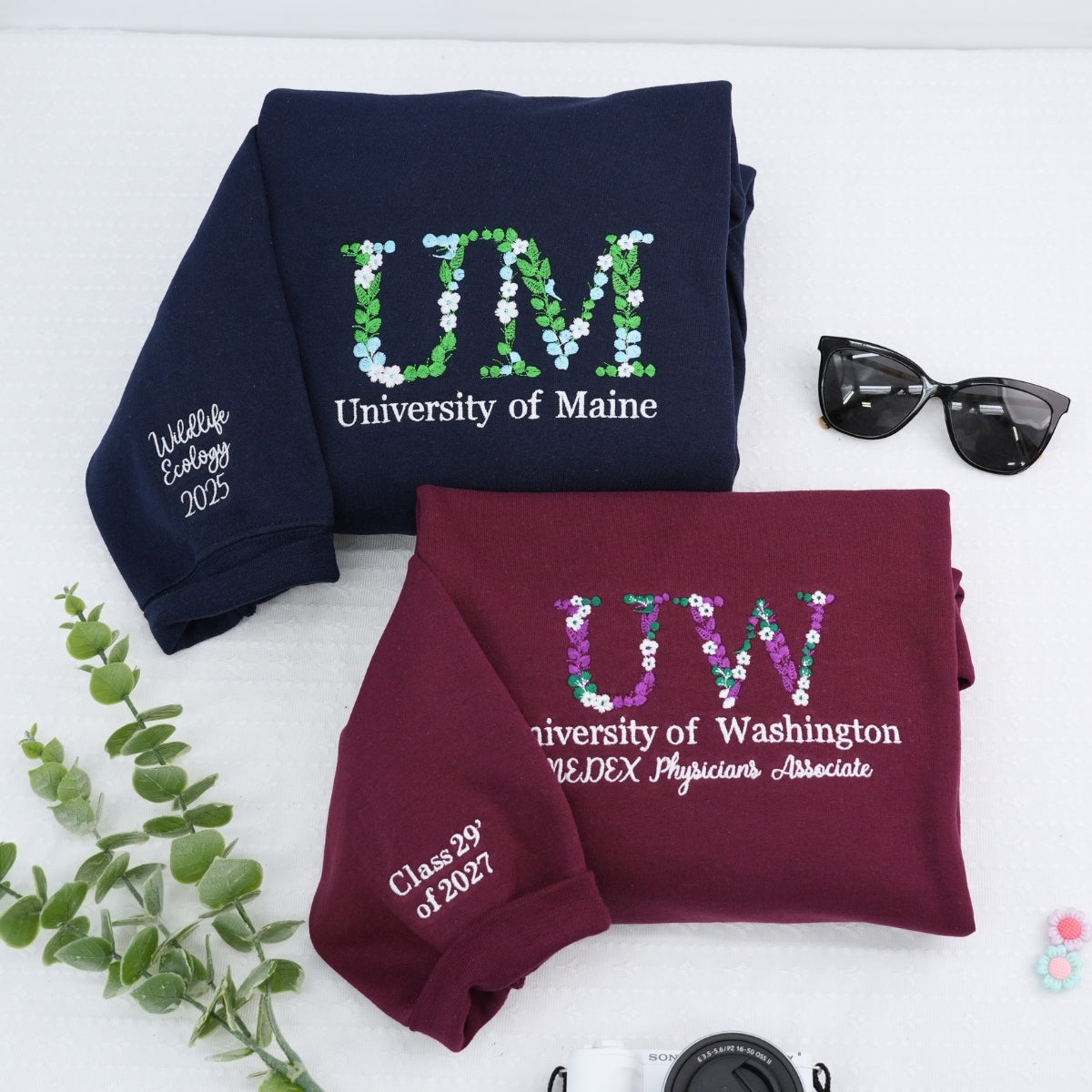 University Custom Embroidered Sweatshirt - Personalized College Floral Apparel