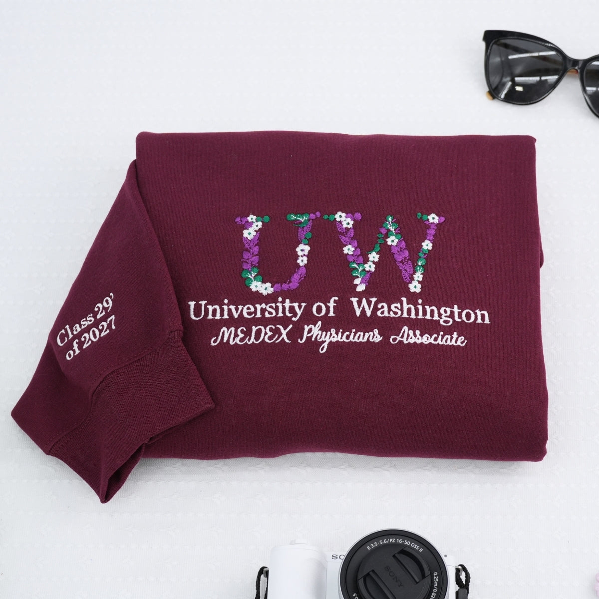 University Custom Embroidered Sweatshirt - Personalized College Floral Apparel