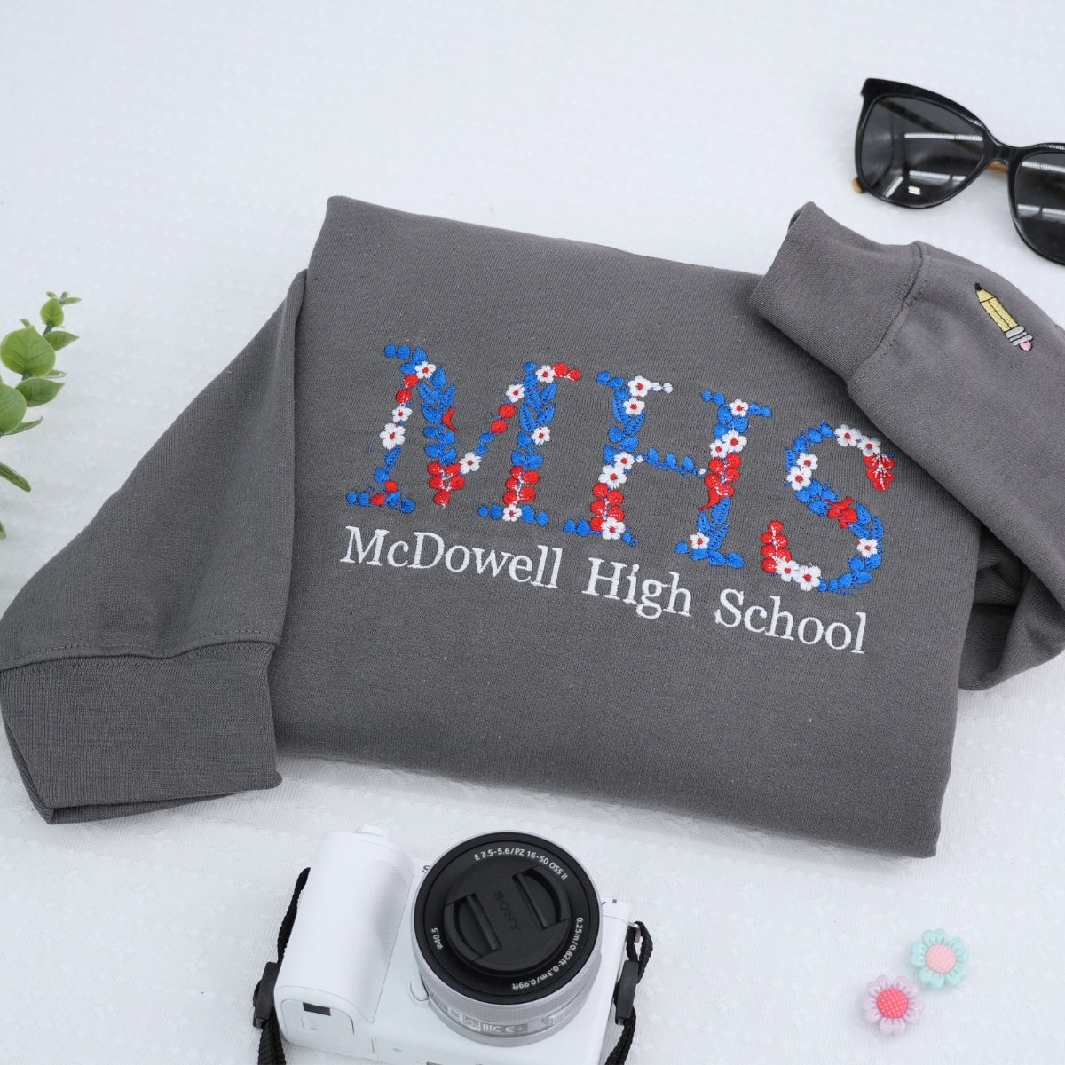 University Custom Embroidered Sweatshirt - Personalized College Floral Apparel