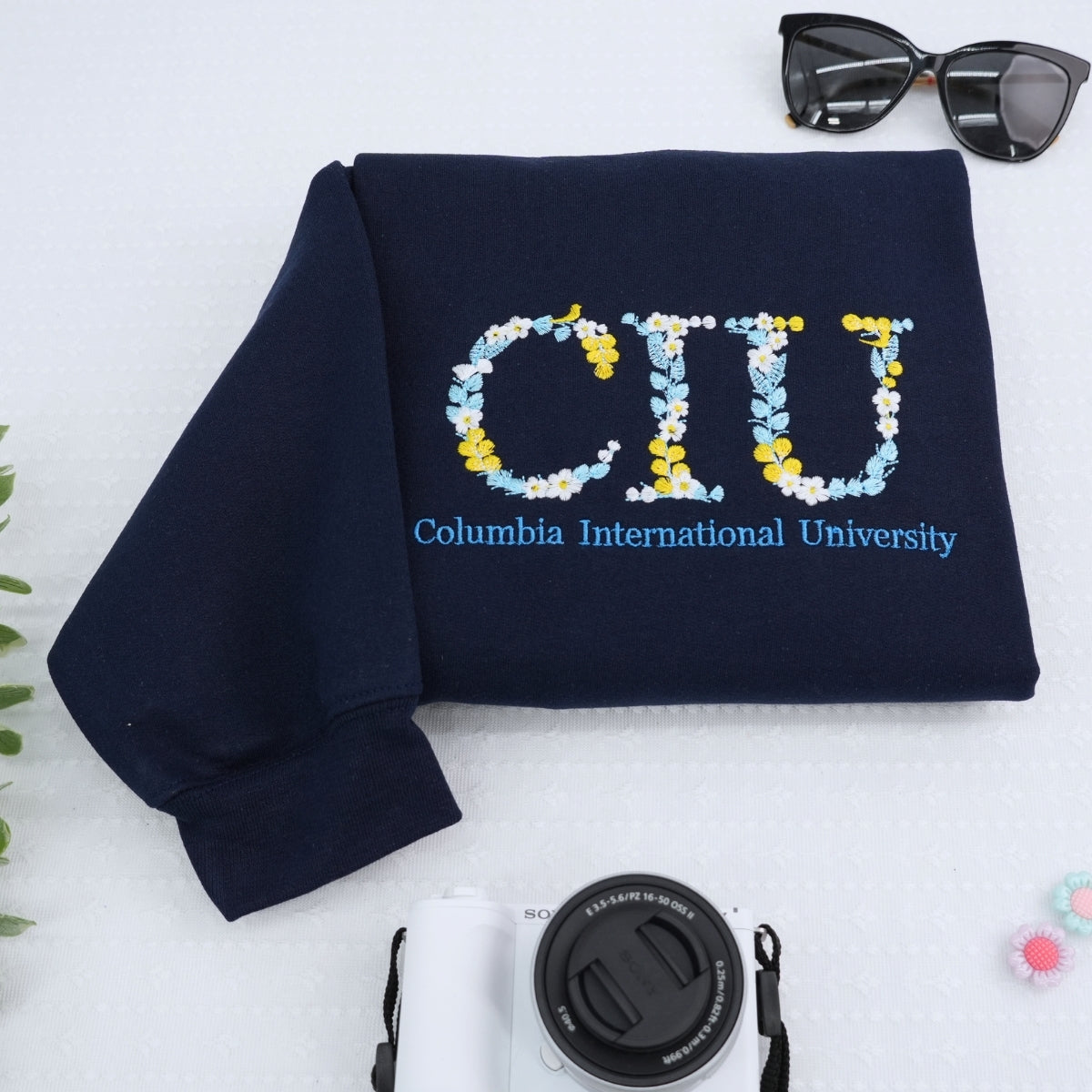 University Custom Embroidered Sweatshirt - Personalized College Floral Apparel