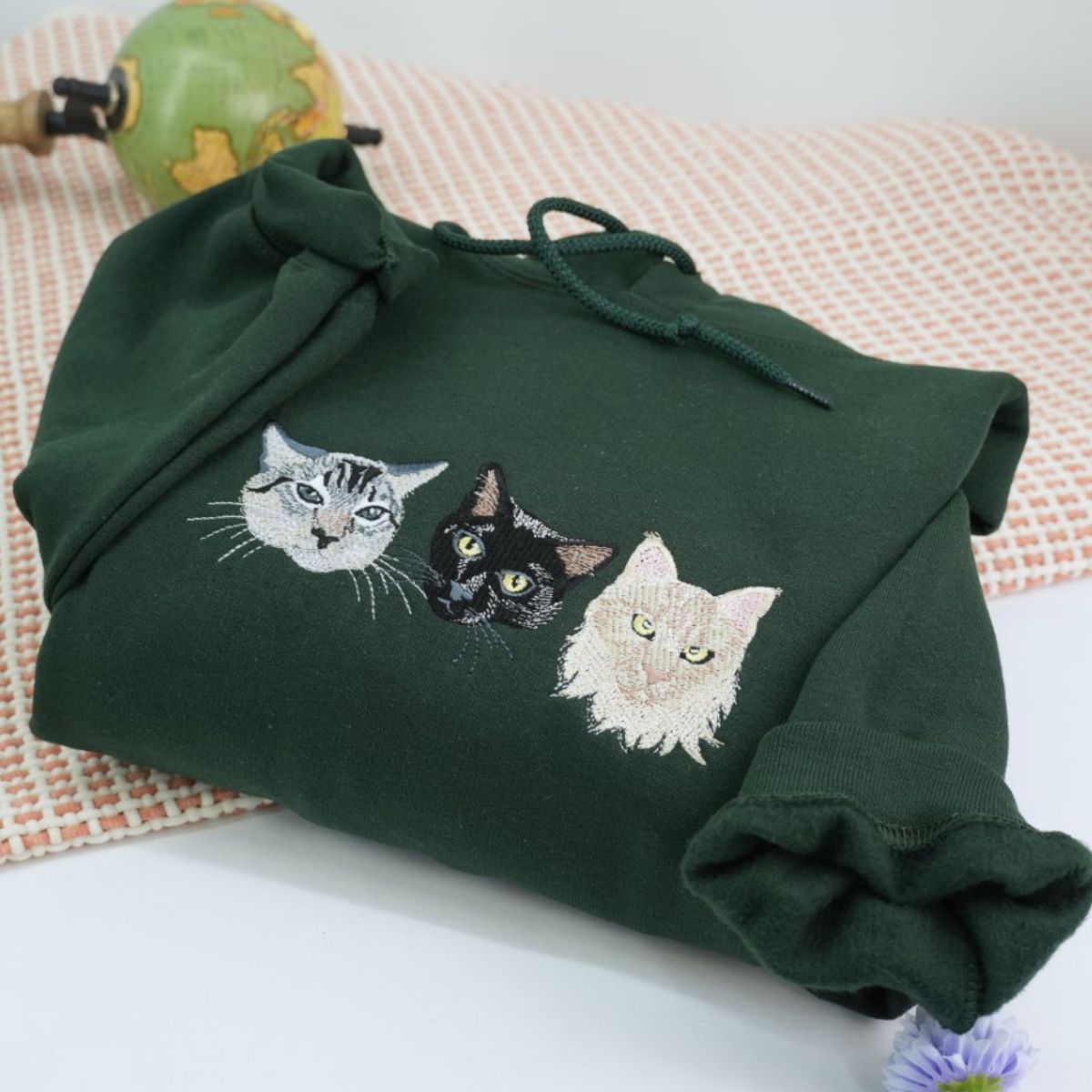 Cat Face Custom Embroidered Hoodie - Personalized Pet Portrait Sweatshirt Gift