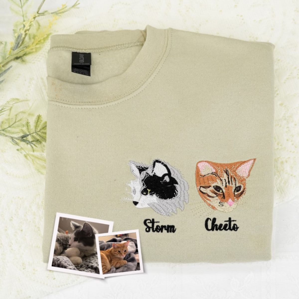 Cat Face Custom Embroidered Hoodie - Personalized Pet Portrait Sweatshirt Gift