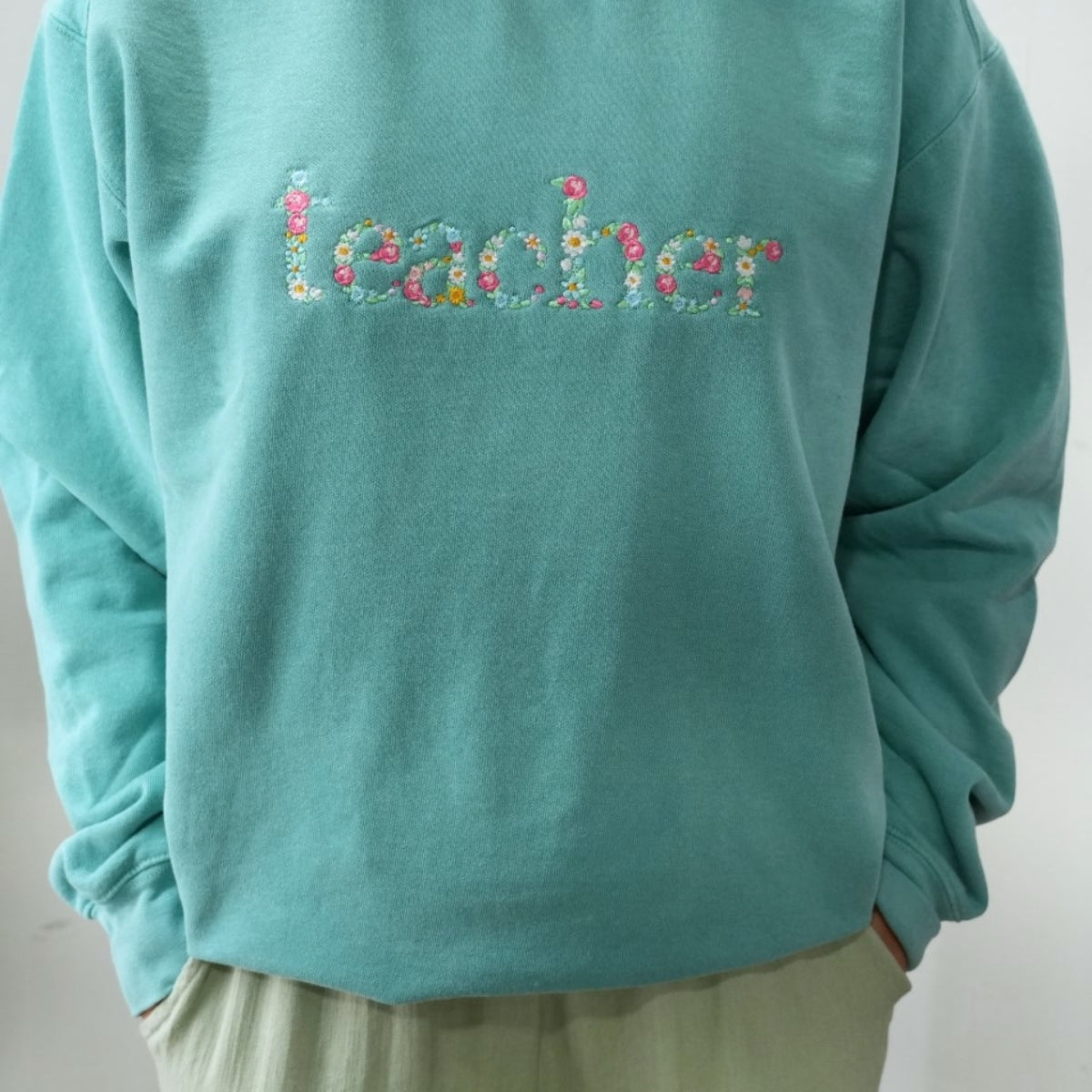 Floral Custom Embroidered Sweatshirt - Personalized Educator Appreciation Gift with Name