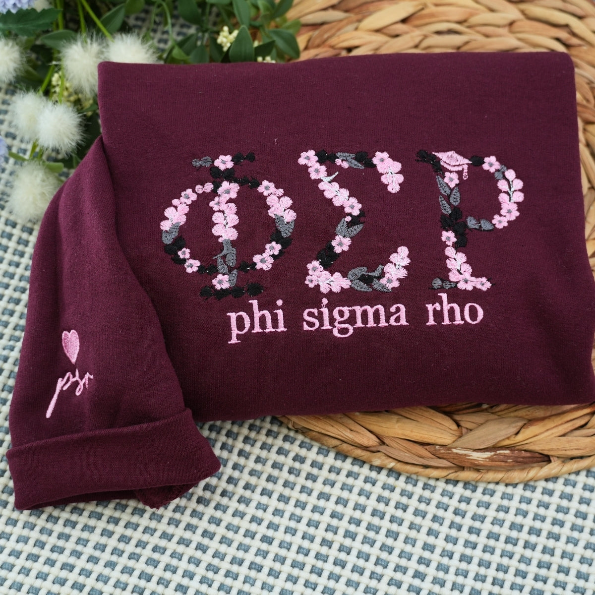 Floral Custom Embroidered Hoodie - University College Sweatshirt - Graduate Student Gift